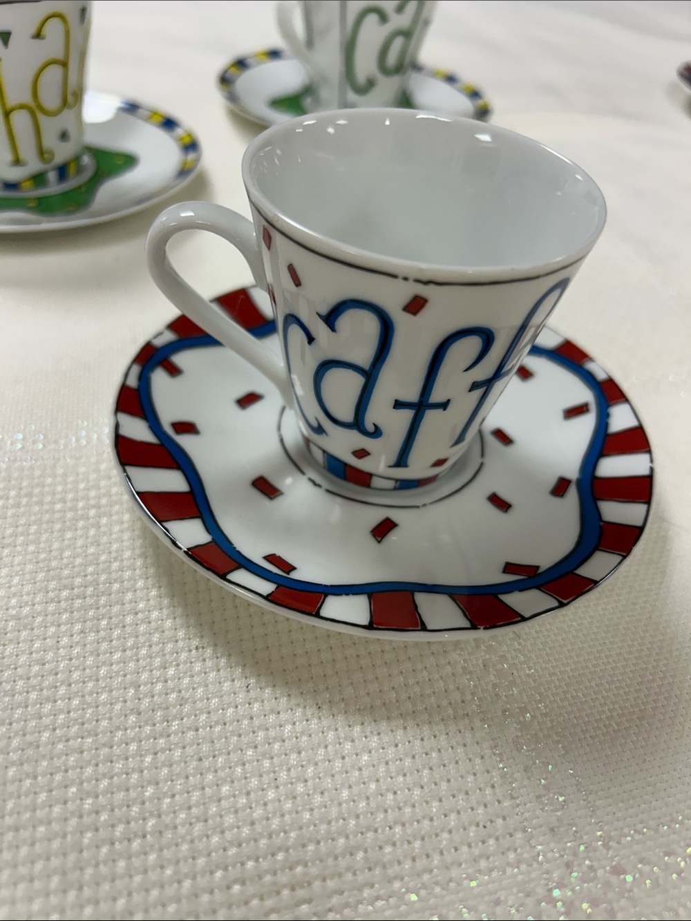 Colorful Espresso Cup and Saucer Set of 4 - Red, Blue, Yellow, Green Accents image 4